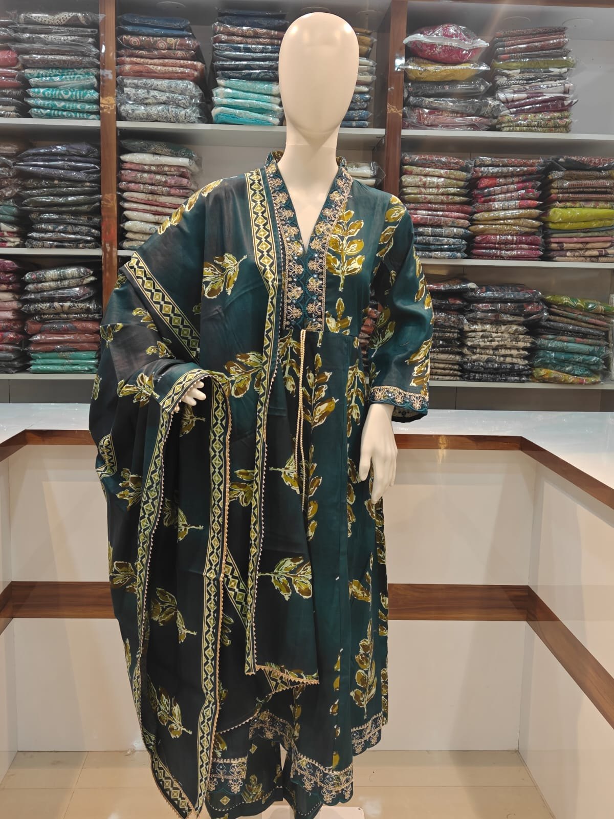 Frock Palazzo Dupatta Set - Peacock Green